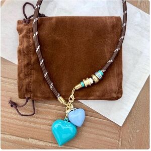 Paracord Necklace with 5 sliding Charms Incudes 2 enamel hearts you choose